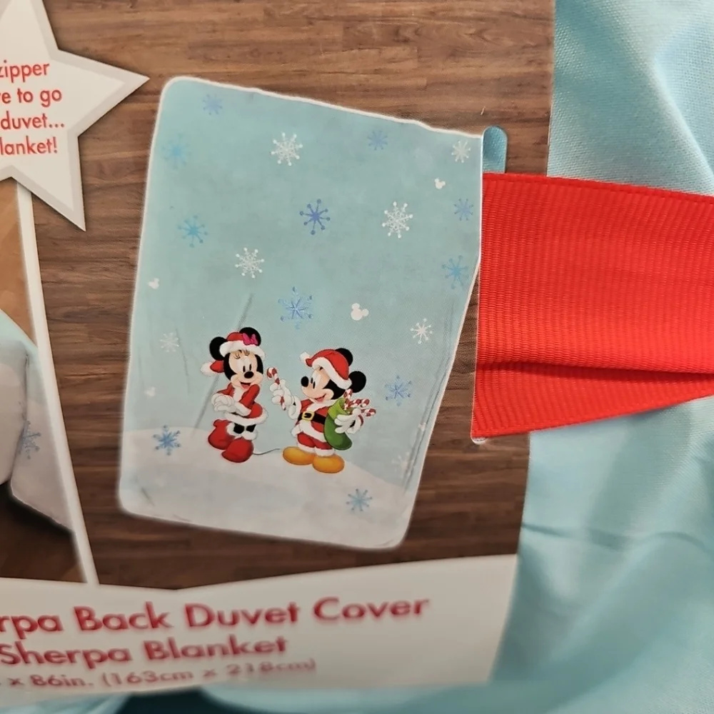 NWT Christmas Disney 2-in-1 Mickey Minnie Mouse Sherpa Twin Duvet Cover Blanket